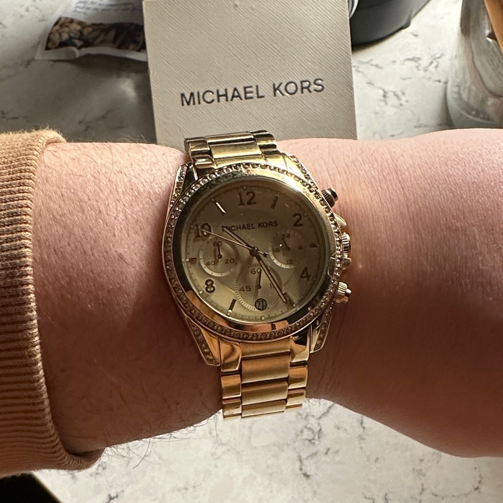 Michael Kors Gold Tone Crystal-Trim Chronograph Bracelet Watch - Picture 5 of 5